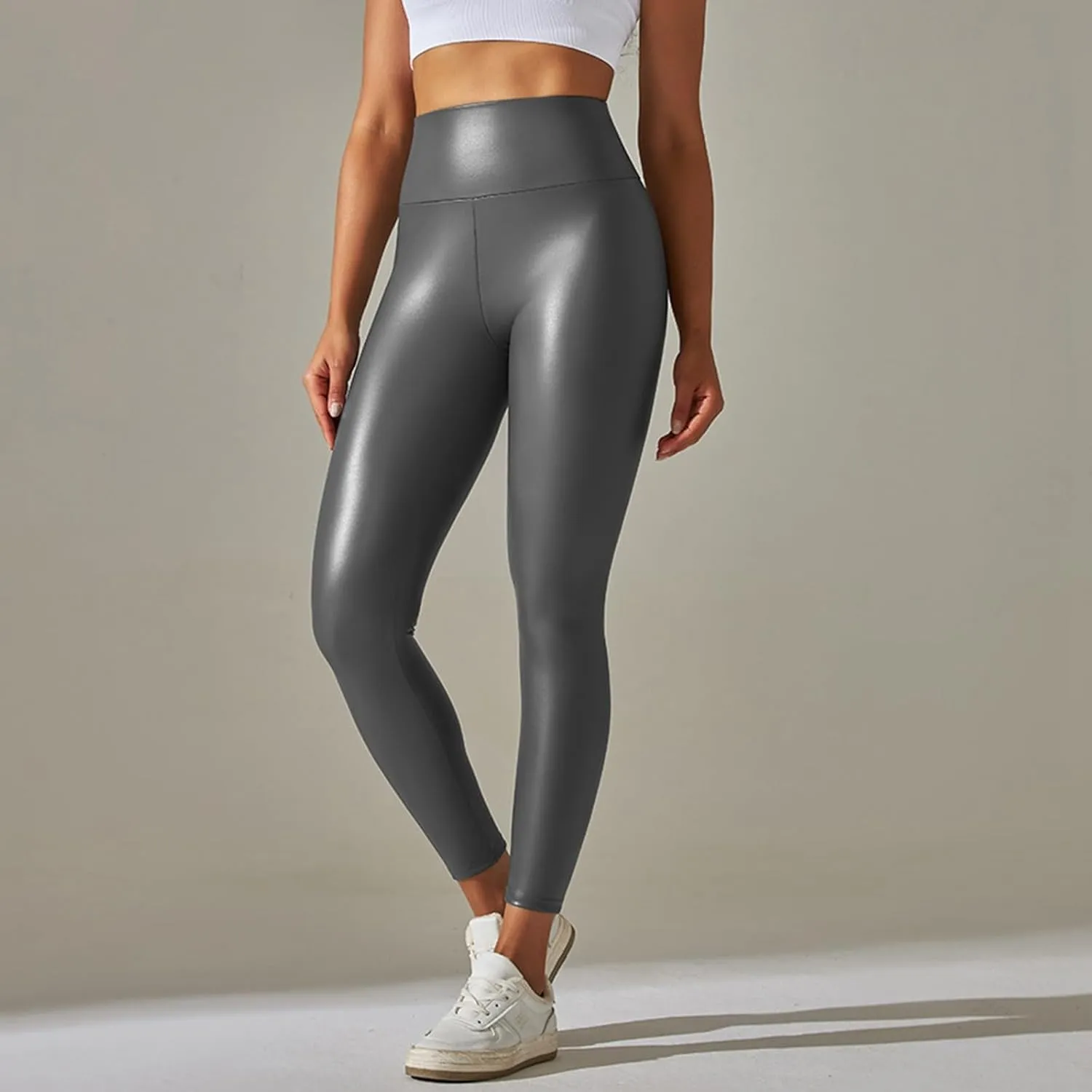 Women Black PU Leather Pants High Waist Skinny Push Leggings Elastic Trousers Jeggings Sexy Faux Leather Leggings