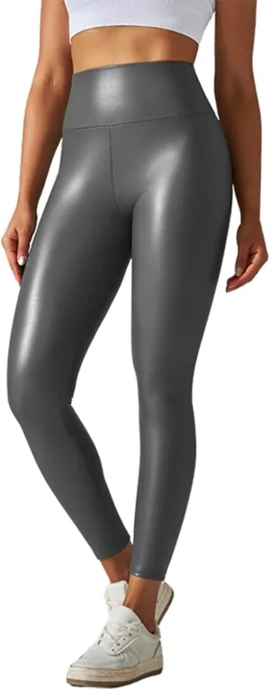 Women Black PU Leather Pants High Waist Skinny Push Leggings Elastic Trousers Jeggings Sexy Faux Leather Leggings