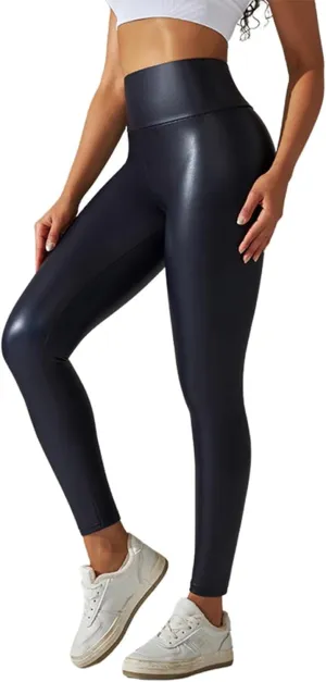 Women Black PU Leather Pants High Waist Skinny Push Leggings Elastic Trousers Jeggings Sexy Faux Leather Leggings
