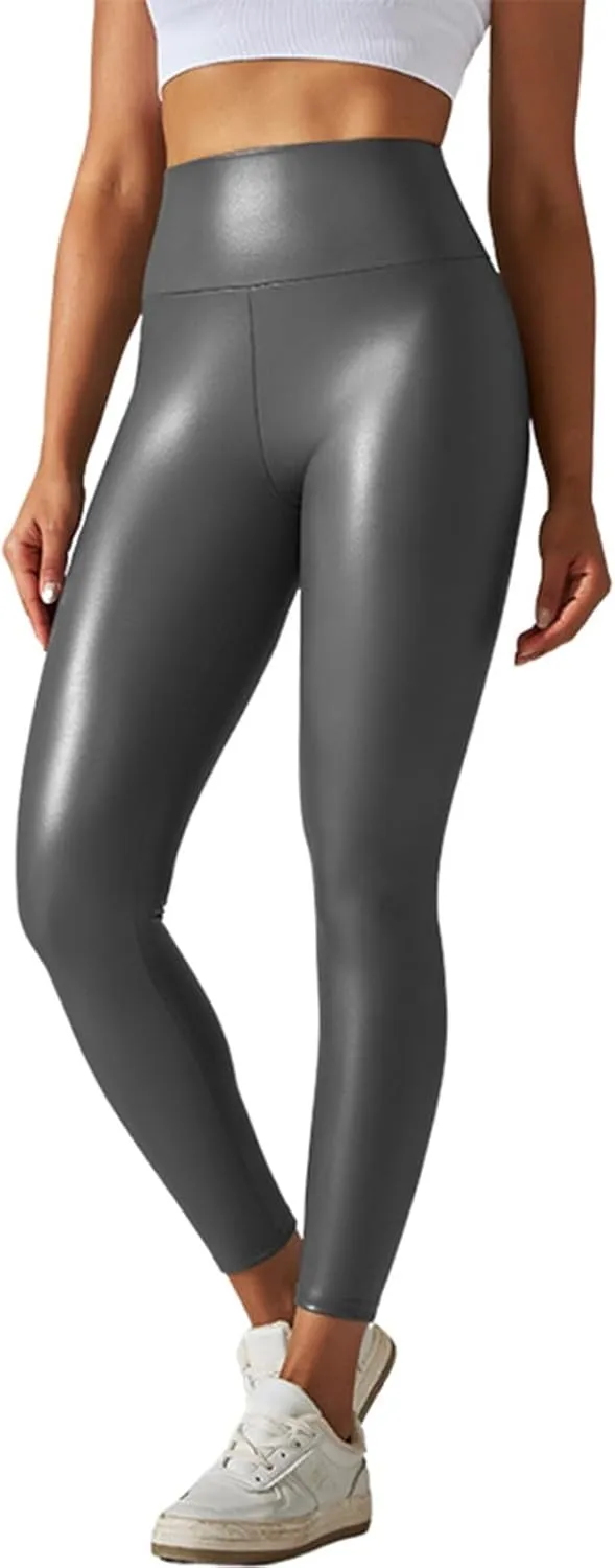 Women Black PU Leather Pants High Waist Skinny Push Leggings Elastic Trousers Jeggings Sexy Faux Leather Leggings