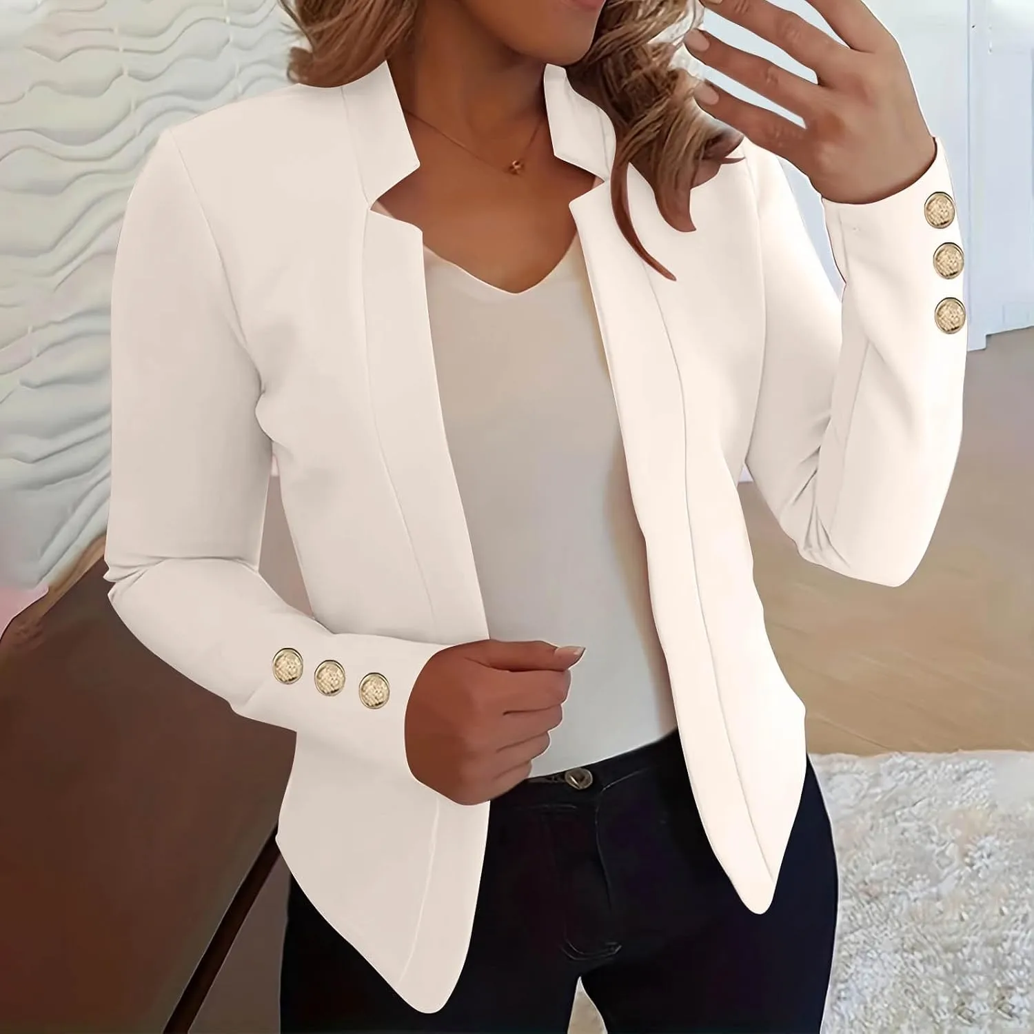Women Cardigan Suit Jacket Fashion Solid Color Slim fit Plus Size Long Sleeve Notch Collar Blazer Jacket Coat Tops