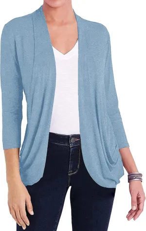 Women Casual Lightweight Cardigan 3/4 Sleeve Draped Open Front Soft Cardigans with Pockets