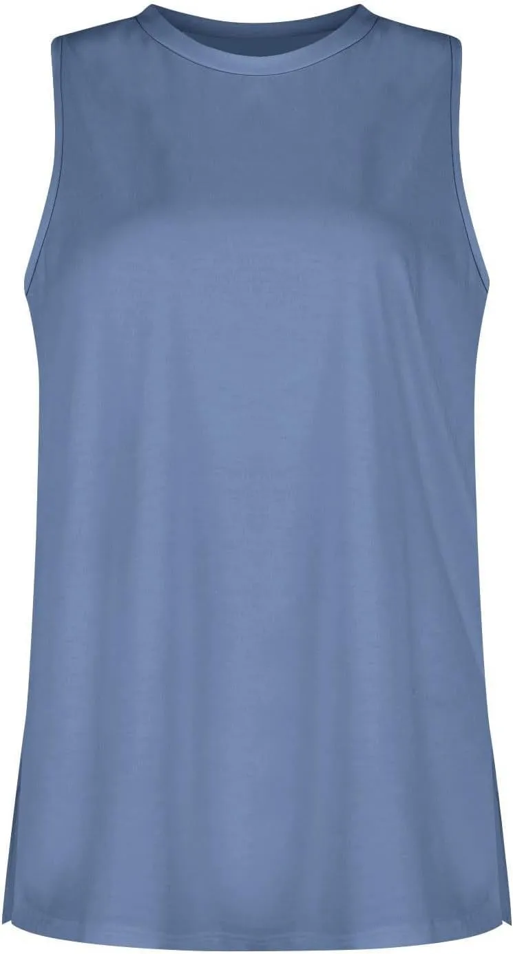 Women Casual Tank Tops Crewneck Sleeveless Shirt Loose Fit Basic Shirts 2024 Trendy Side Split Tunic Top Solid Tee Blouses