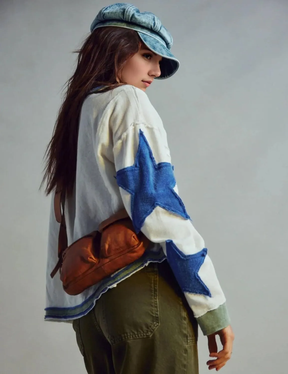 Women Cotton Oversized Shirts Lightweight Long Sleeve Crewneck Star Pullover Sweatshirt Hoodies 2025 Spring Clothes