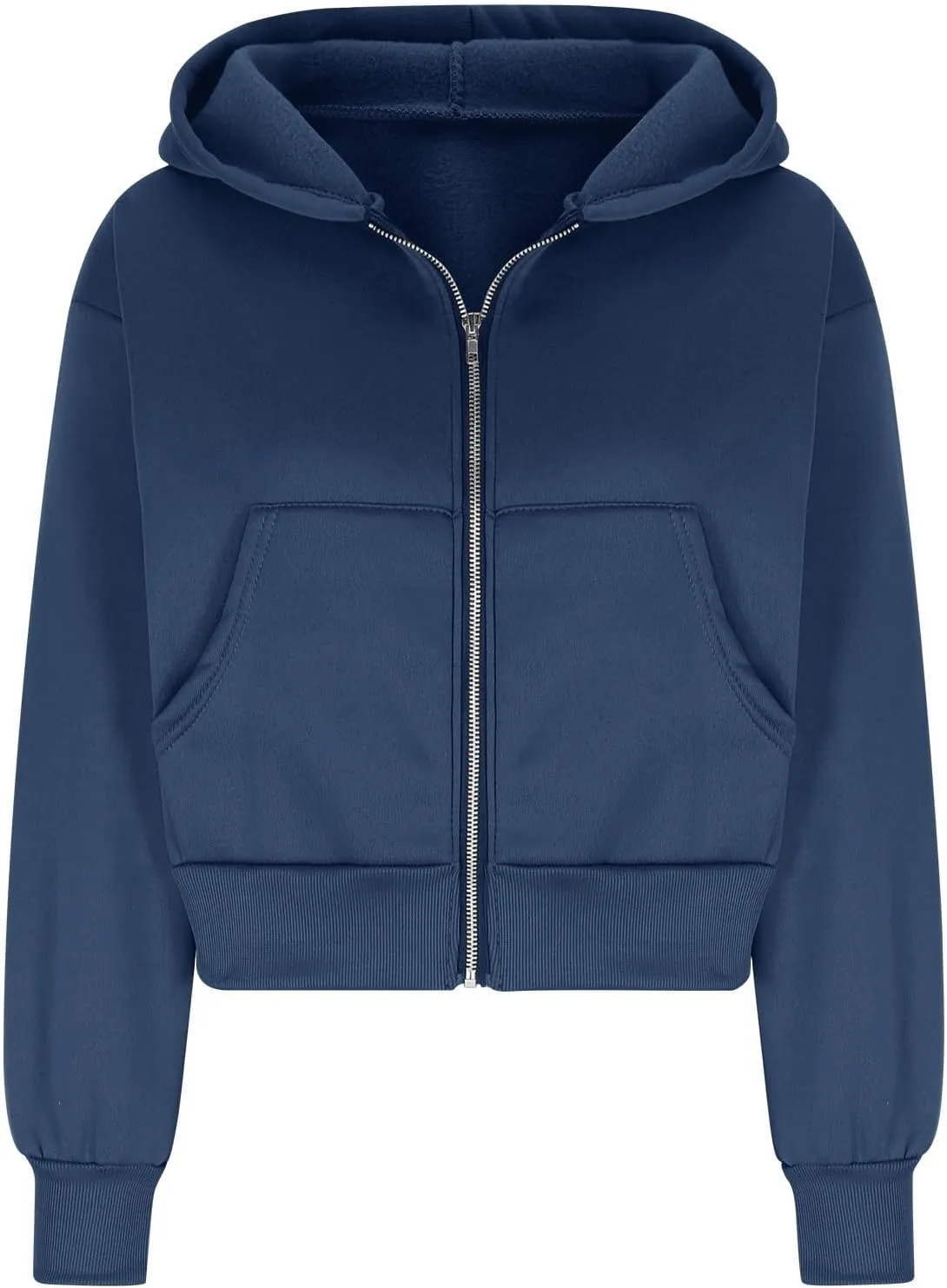 Women Cropped Zip Up Hoodie Oversized Sweatshirt Long Sleeve Trendy Teen Girls Y2K Clothes Loose Athletic Workout Top