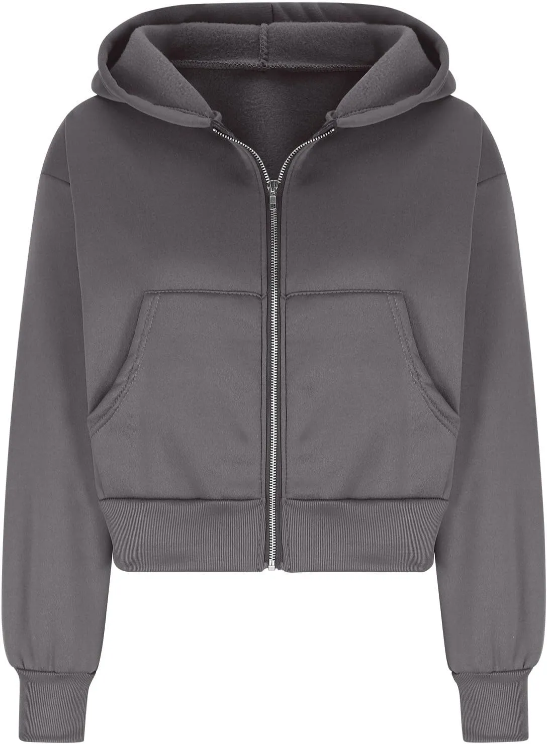 Women Cropped Zip Up Hoodie Oversized Sweatshirt Long Sleeve Trendy Teen Girls Y2K Clothes Loose Athletic Workout Top