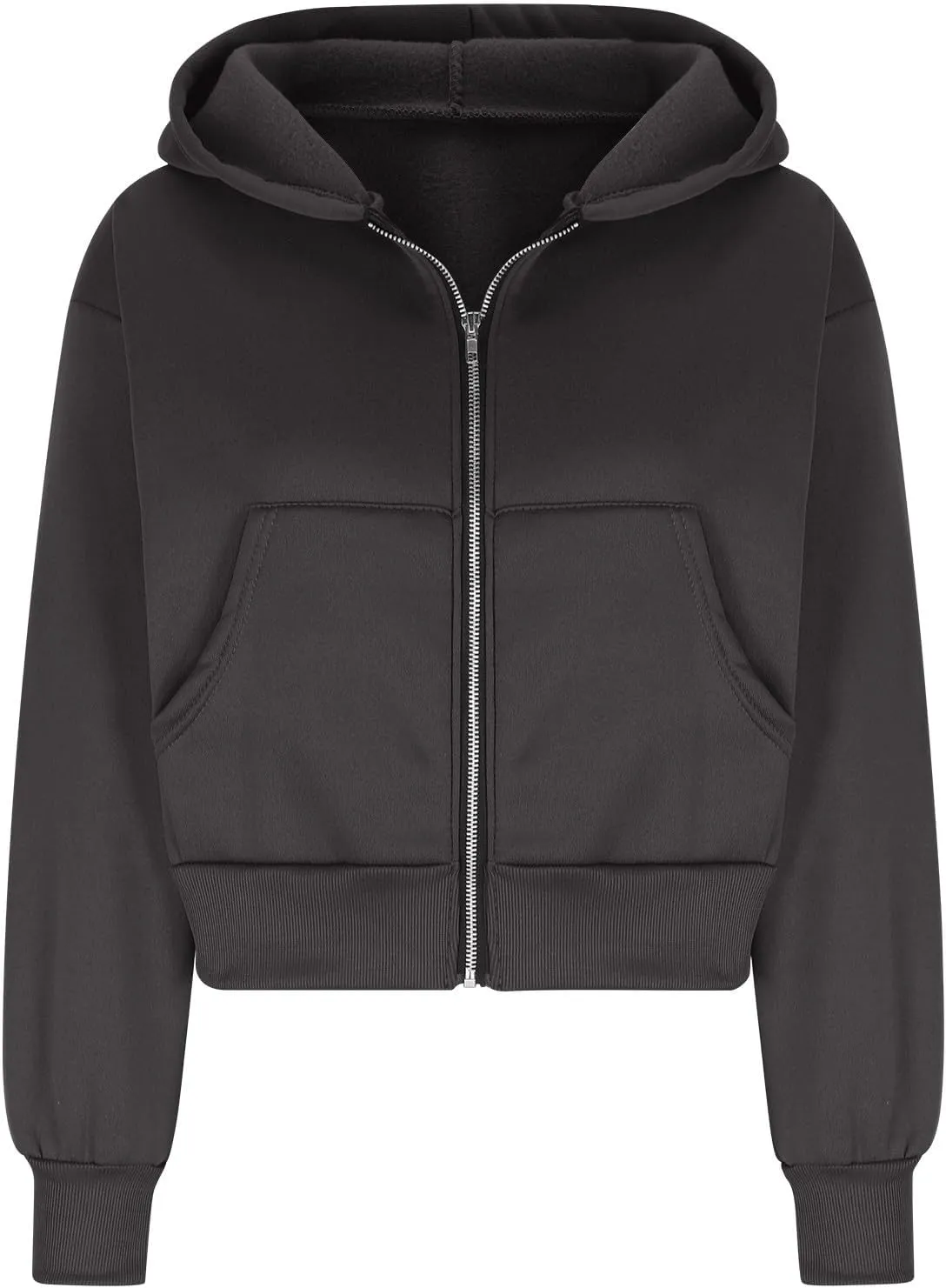 Women Cropped Zip Up Hoodie Oversized Sweatshirt Long Sleeve Trendy Teen Girls Y2K Clothes Loose Athletic Workout Top