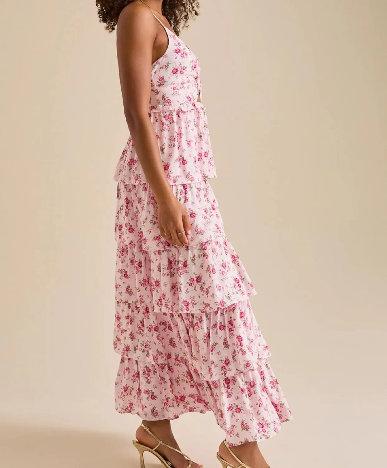 Women Cute Boho Flowy Maxi Dress Spaghetti Strap V Neck Smocked Long Dress Y2K Patchwork Floral Beach Sundress