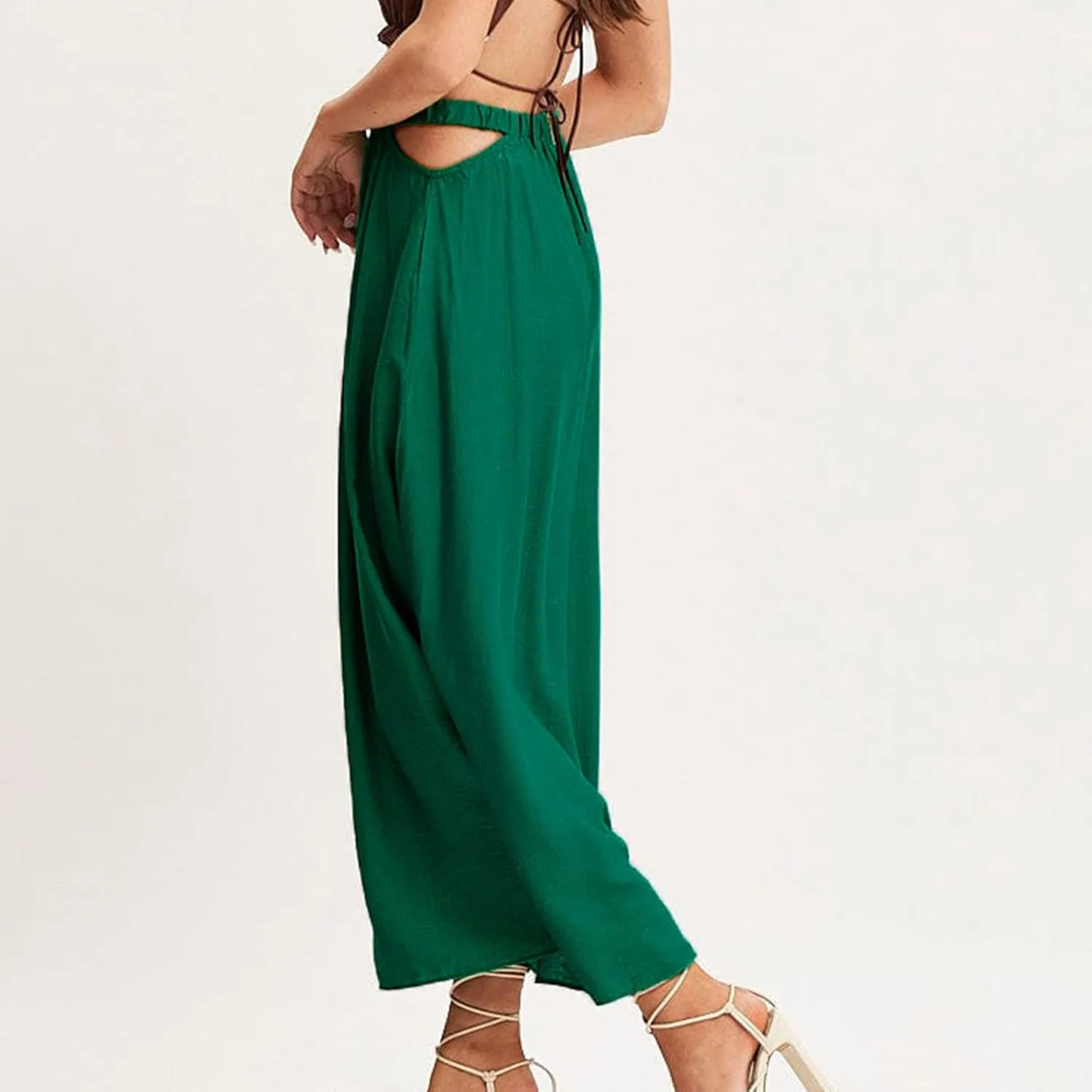 Women Cutout High Waist Midi Skirt Summer Casual Pleated A-Line Skirts Lightweight Flowy Solid Beach Long Skirt
