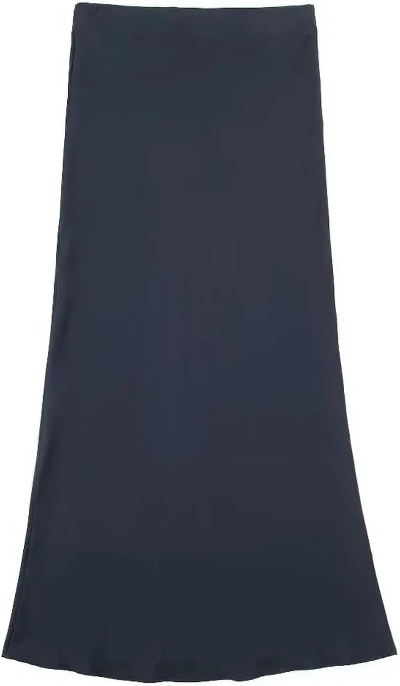 Women Elegant Solid Satin Long Skirt Chic Y2K High Waist Slim Skirts Female Fashion Silk Texture Ladies Tight Midi Skirt