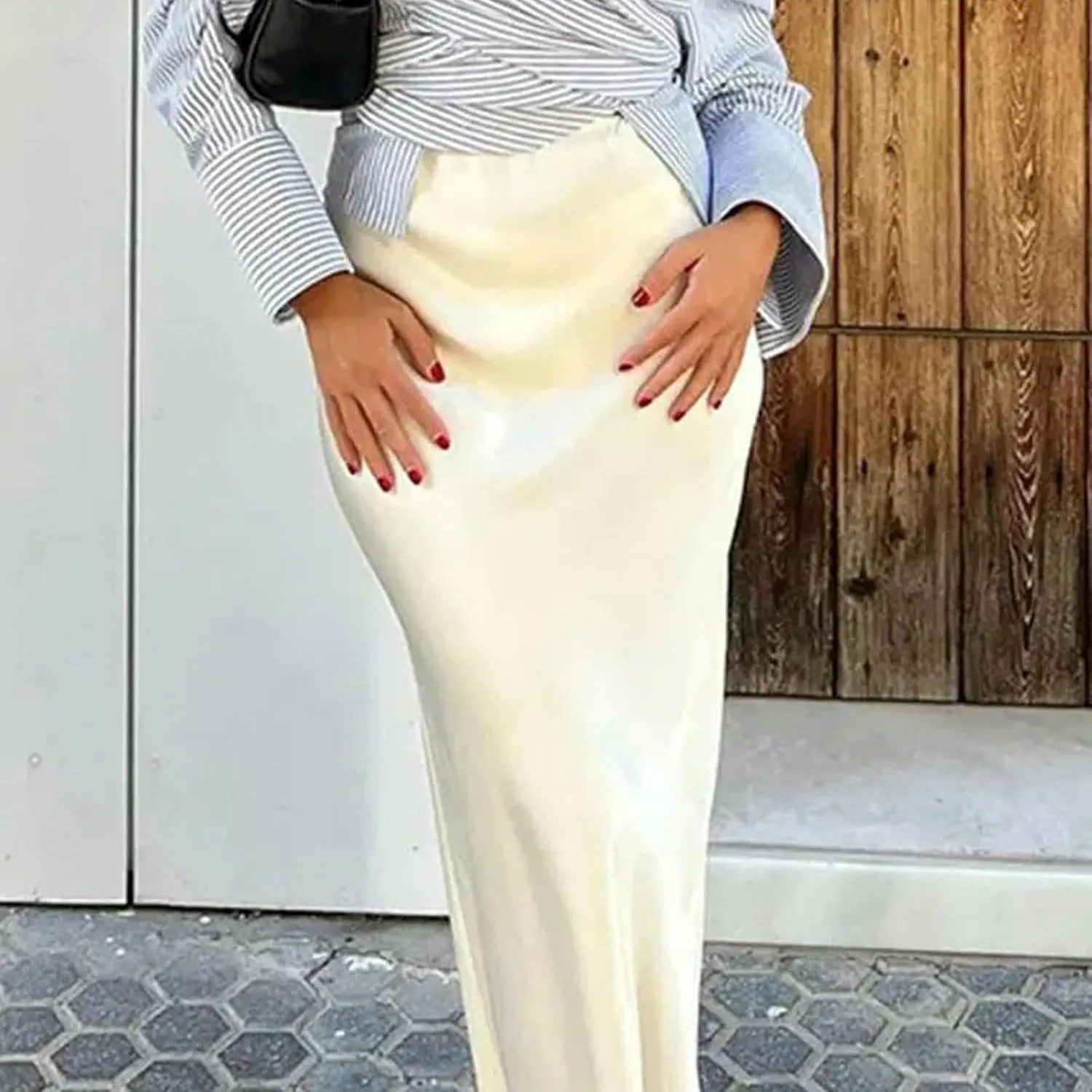 Women Elegant Solid Satin Long Skirt Chic Y2K High Waist Slim Skirts Female Fashion Silk Texture Ladies Tight Midi Skirt