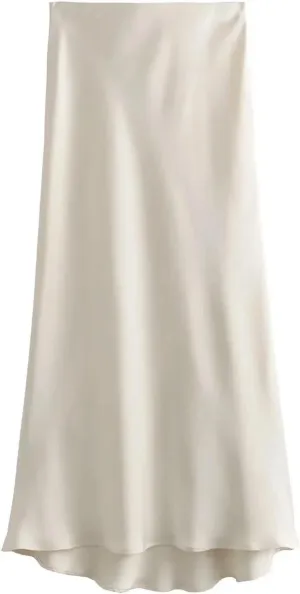 Women Elegant Solid Satin Long Skirt Chic Y2K High Waist Slim Skirts Female Fashion Silk Texture Ladies Tight Midi Skirt