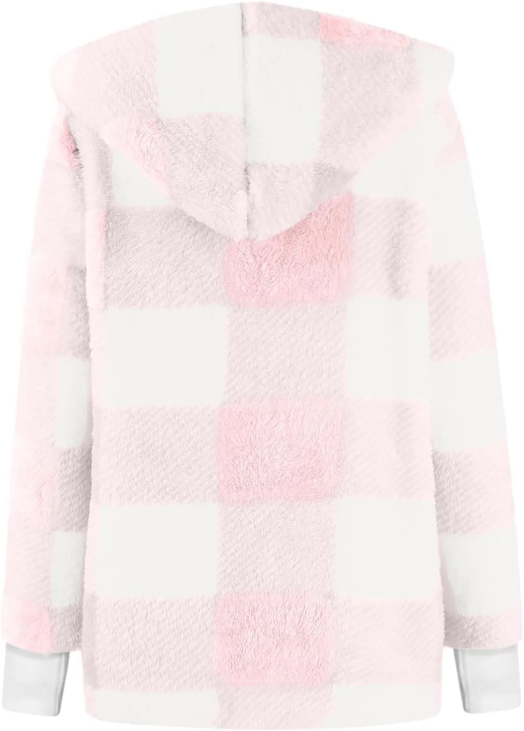 Women Fleece Jacket Fall Plaid Sherpa Jacket Open Front Flannel Hooded Cardigan Teddy Bear Coat with Pocket Outerwear