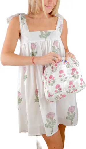 Women Floral Tie Shoulder Mini Dress Cute Square Neck Loose Fit Beach Short Dress Boho Summer Vocation Sundress