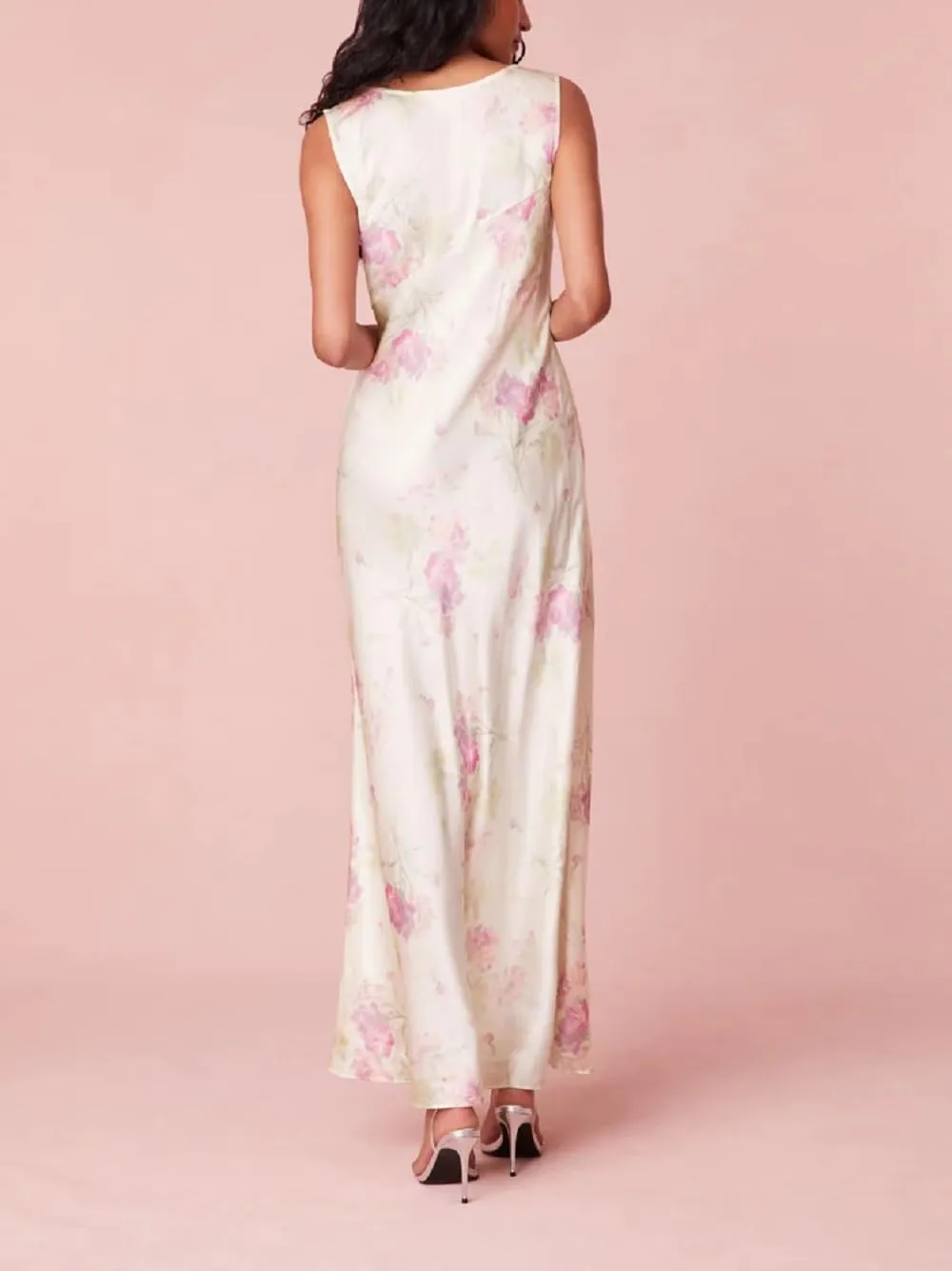Women Floral V Neck Long Dress Boho Backless Long Dress Lace Trim Going Out Dress Y2K Summer Beach Dress