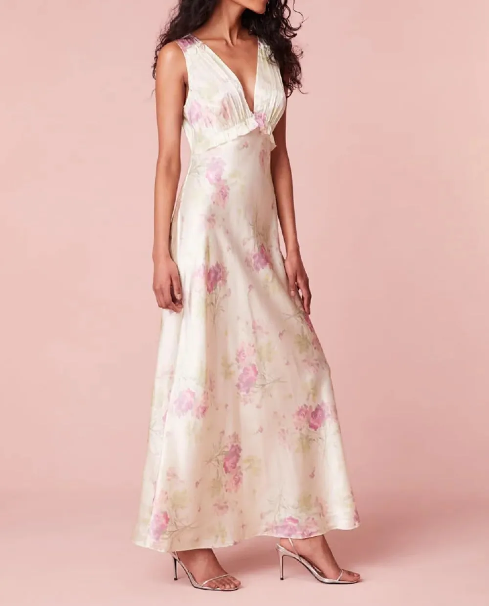 Women Floral V Neck Long Dress Boho Backless Long Dress Lace Trim Going Out Dress Y2K Summer Beach Dress