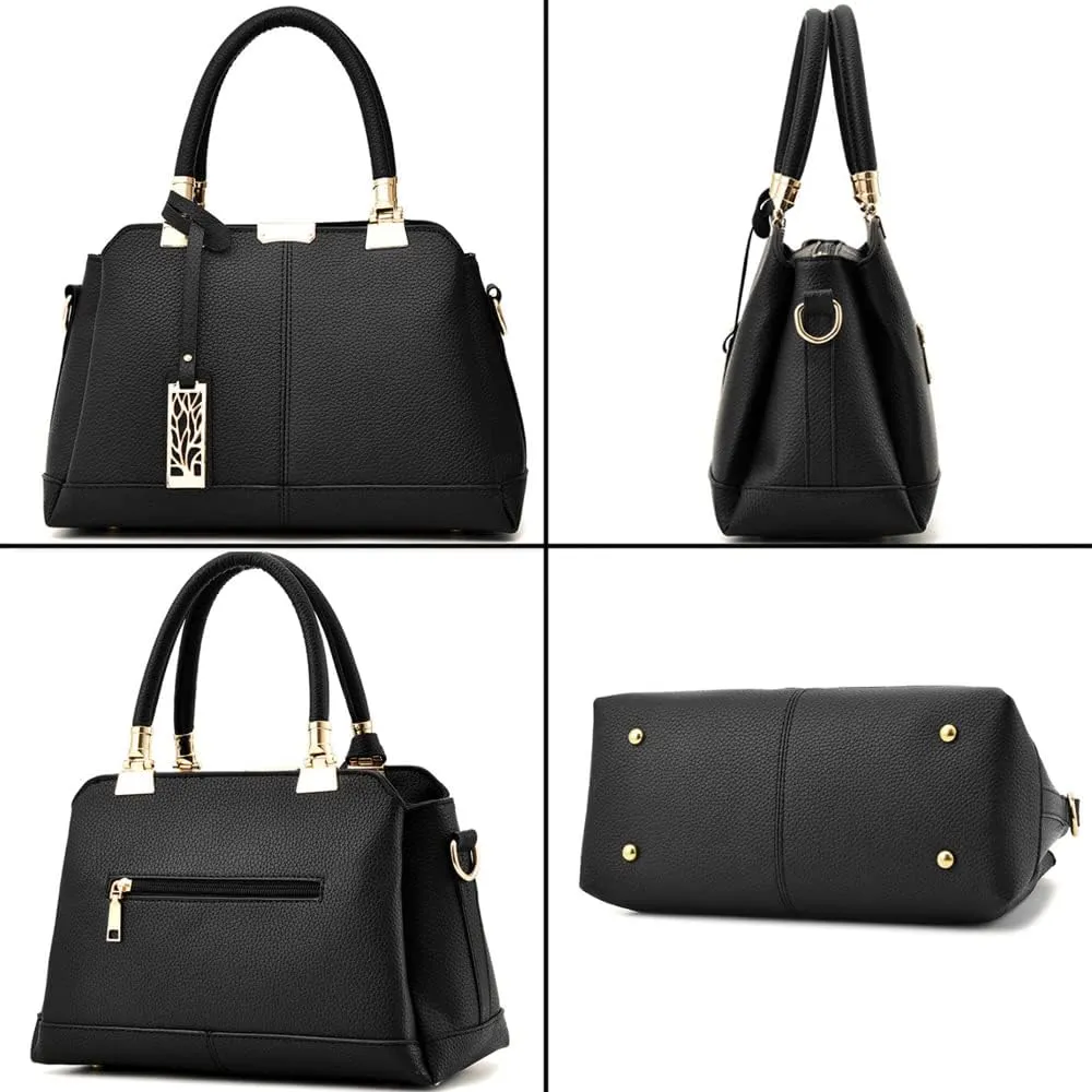 Women Handbag Lychee Pattern Top Handbag Tote Bag Briefcase with Detachable Leather Shoulder Strap