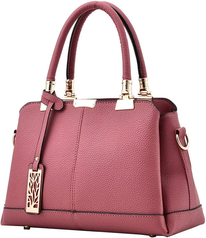 Women Handbag Lychee Pattern Top Handbag Tote Bag Briefcase with Detachable Leather Shoulder Strap