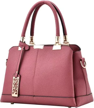 Women Handbag Lychee Pattern Top Handbag Tote Bag Briefcase with Detachable Leather Shoulder Strap