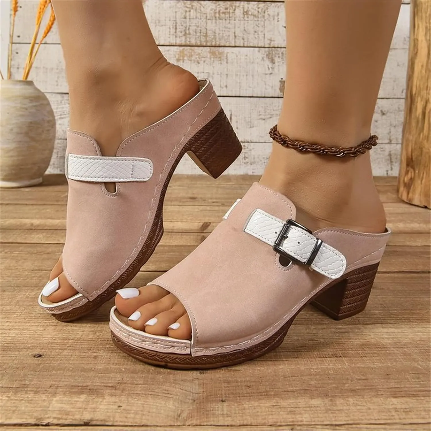 Women Low Chunky Heel Sandals Casual Open Toe Comfortable Dressy Summer Platform Sandal Orthopedic Wedges for Women Arch Support Walking Beach Trendy Slippers Lightweight Outdoor Going Out Slippers