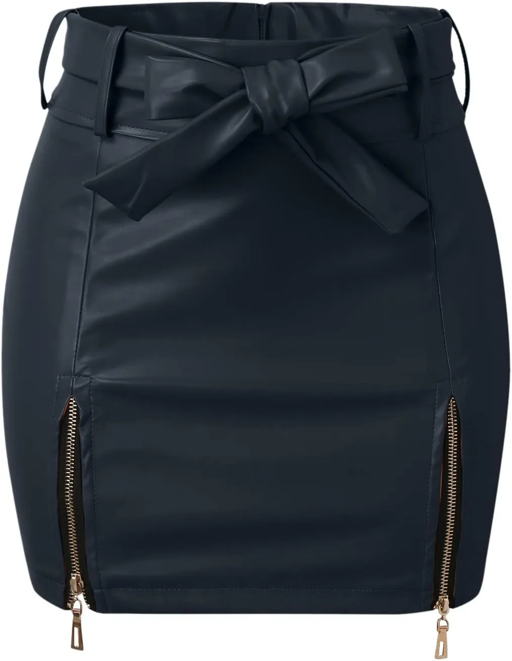 Women PU Leather Mini Skirt High Waist Zipper Side Split Hip Wrap Skirt Solid Color Slim Fit Bodycon Skirt