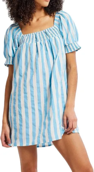 Women Puff Sleeve Babydoll Dress Square Neck Flowy Mini Dress Bow Tie Ruffle A Line Short Dress Summer Sundress