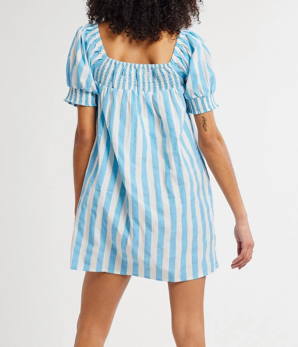 Women Puff Sleeve Babydoll Dress Square Neck Flowy Mini Dress Bow Tie Ruffle A Line Short Dress Summer Sundress