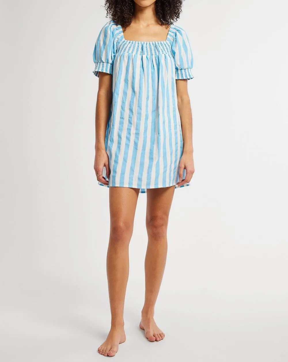 Women Puff Sleeve Babydoll Dress Square Neck Flowy Mini Dress Bow Tie Ruffle A Line Short Dress Summer Sundress