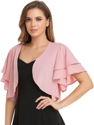 Women Short Sleeve Shrug Cropped Bolero Open Front Chiffon Cardigan for Evening Dress