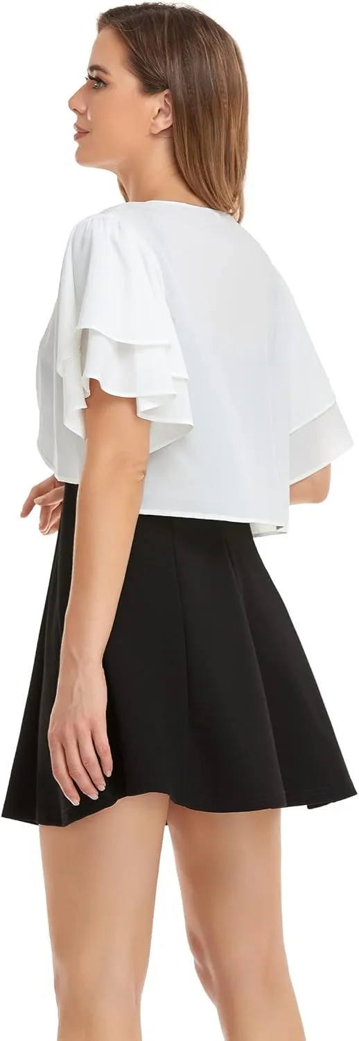 Women Short Sleeve Shrug Cropped Bolero Open Front Chiffon Cardigan for Evening Dress