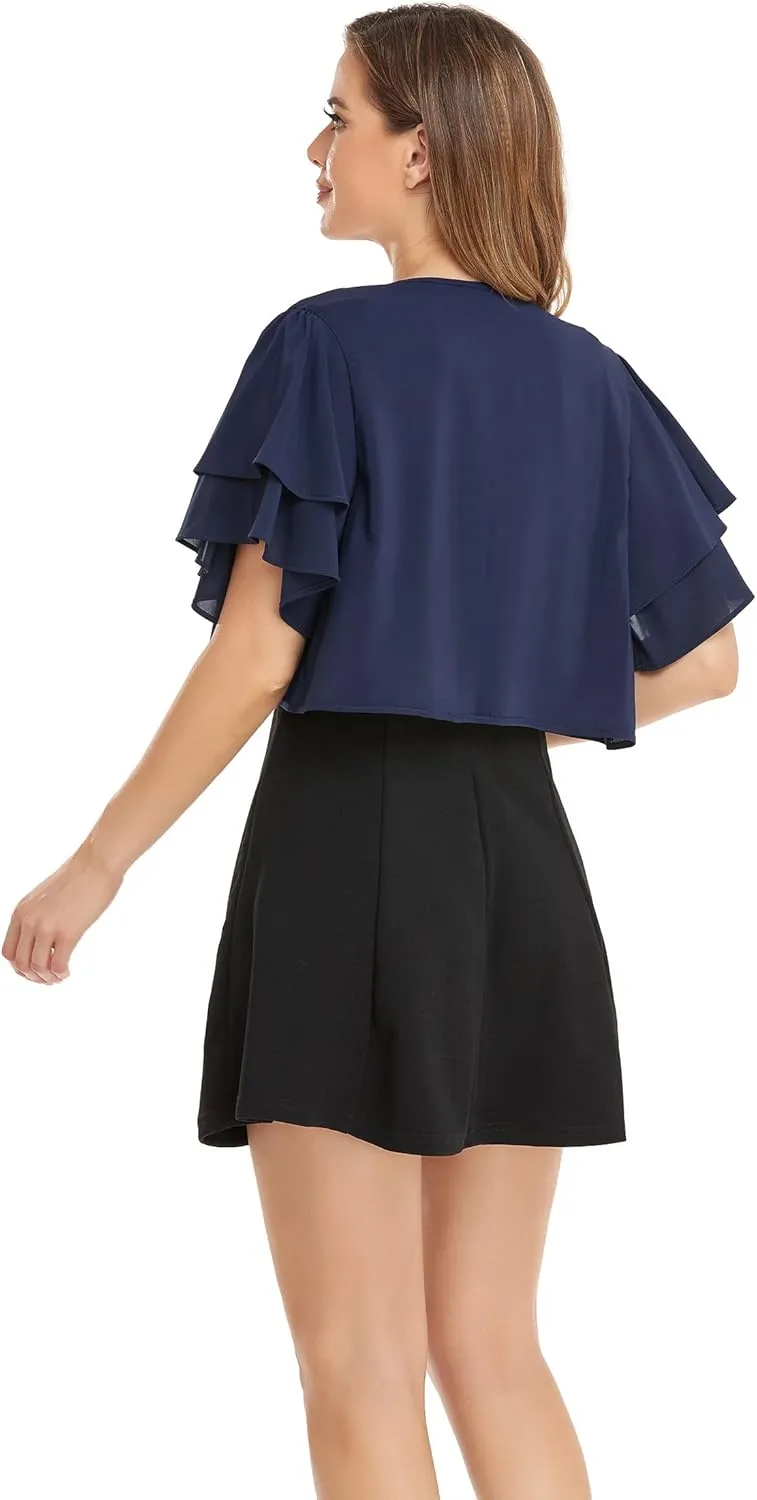 Women Short Sleeve Shrug Cropped Bolero Open Front Chiffon Cardigan for Evening Dress