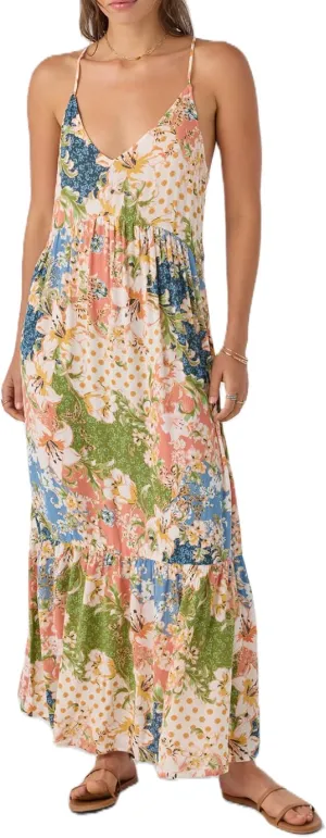 Women Spaghetti Strap V Neck Floral Maxi Dress Sleeveless Flowy Tiered Long Dress Colorful Summer Vocation Sundress