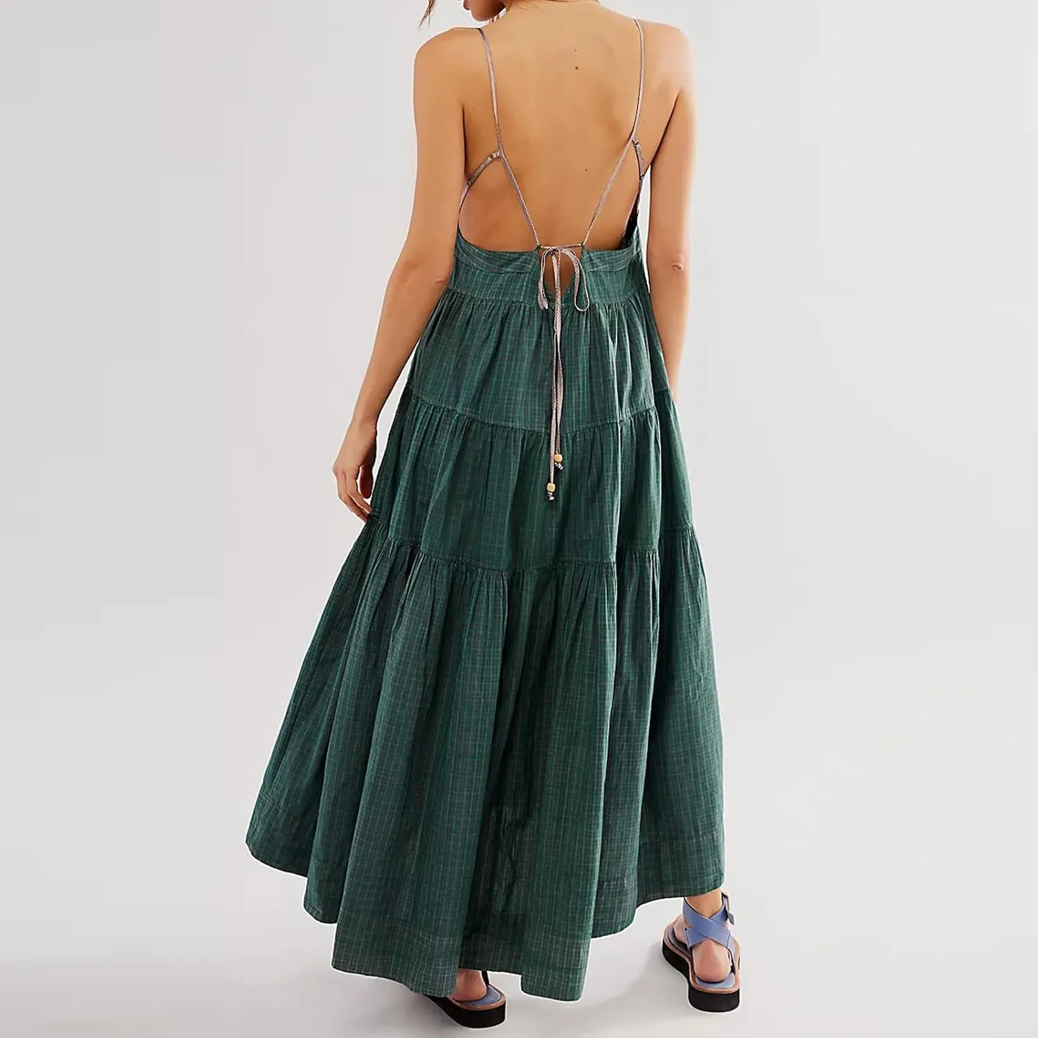 Women Spaghetti Strap V Neck Floral Maxi Dress Sleeveless Flowy Tiered Long Dress Colorful Summer Vocation Sundress