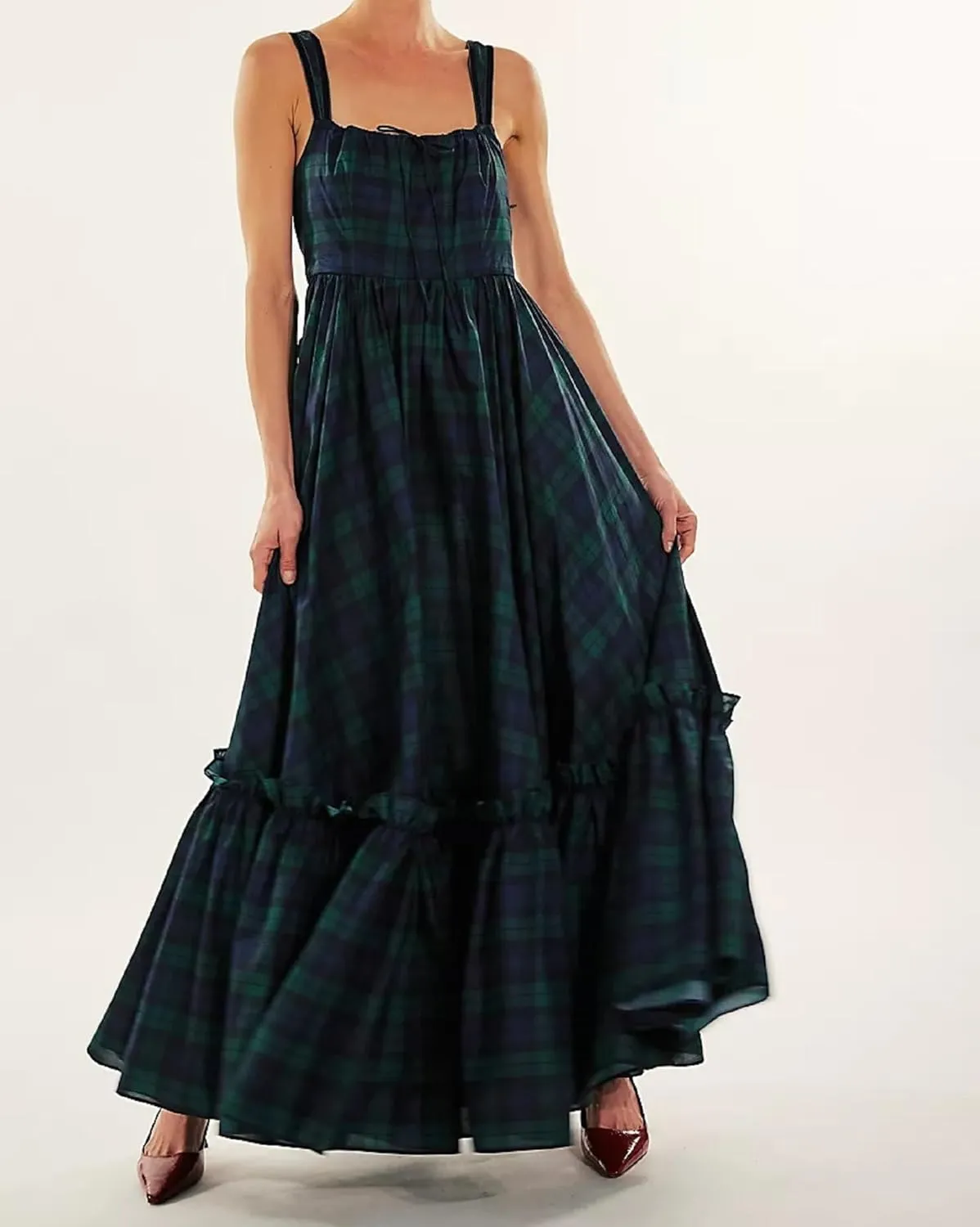 Women Square Neck Sleeveless Boho Floral Maxi Dress Spaghetti Strap Flowy Tiered Long Dresses Beach Strappy Sundress