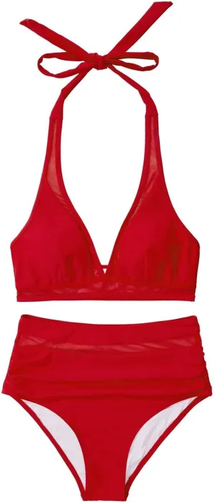 Women String Swimsuits Sexy Thong Bikini Sets Triangle Two Piece Bathing Suits Tie Back High Waisted Swim Top Sets