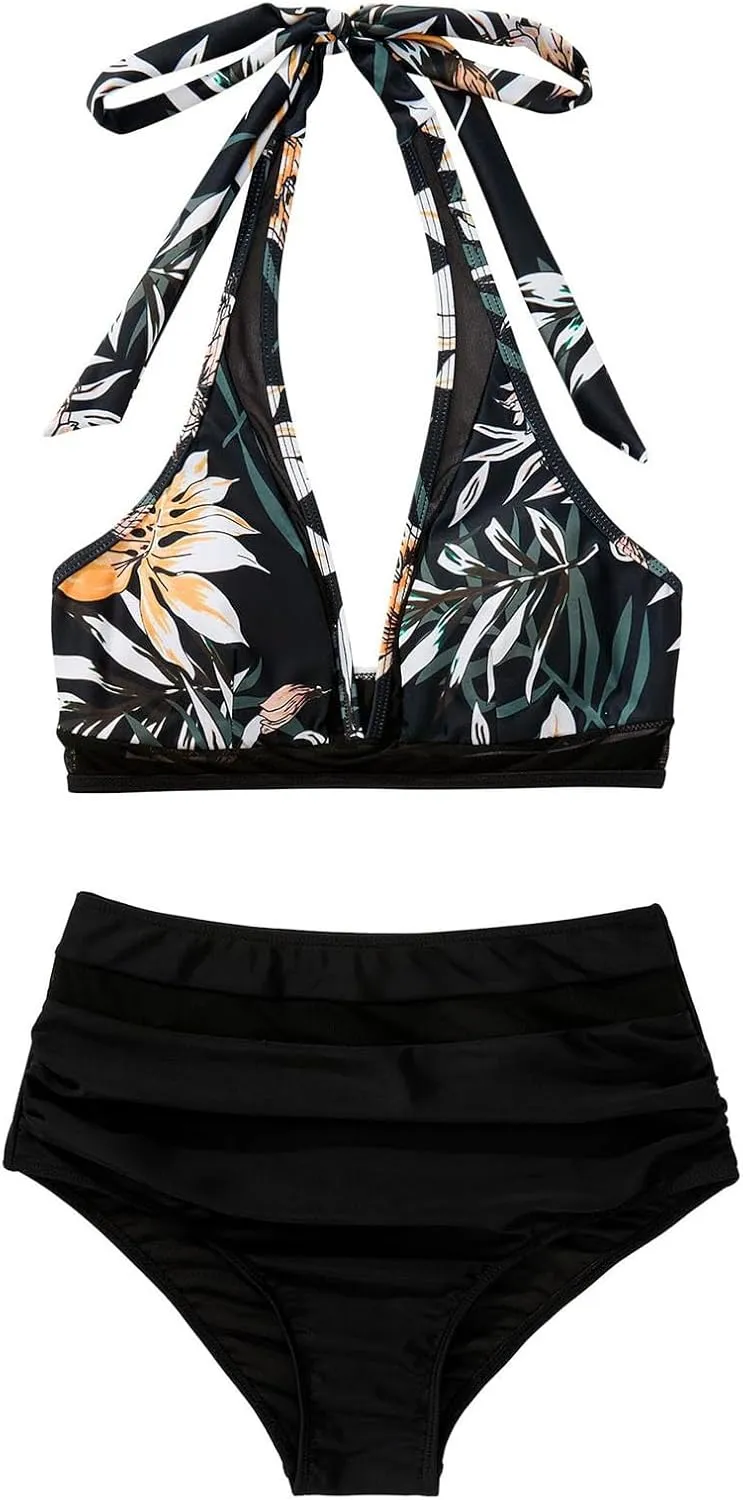 Women String Swimsuits Sexy Thong Bikini Sets Triangle Two Piece Bathing Suits Tie Back High Waisted Swim Top Sets