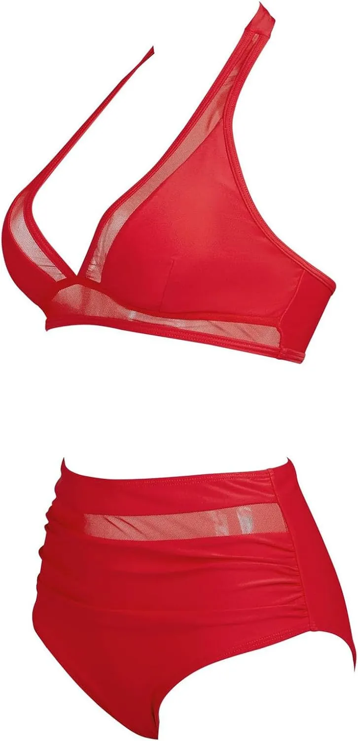Women String Swimsuits Sexy Thong Bikini Sets Triangle Two Piece Bathing Suits Tie Back High Waisted Swim Top Sets