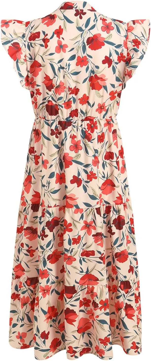 Women Summer 2025 Maxi Dress Vacation Floral Spring Casual Boho Split Beach Long Flowy Sundress Maxi Dress