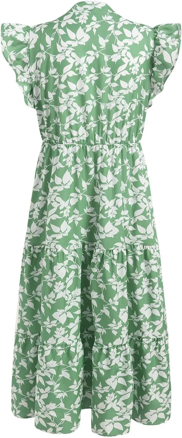 Women Summer 2025 Maxi Dress Vacation Floral Spring Casual Boho Split Beach Long Flowy Sundress Maxi Dress