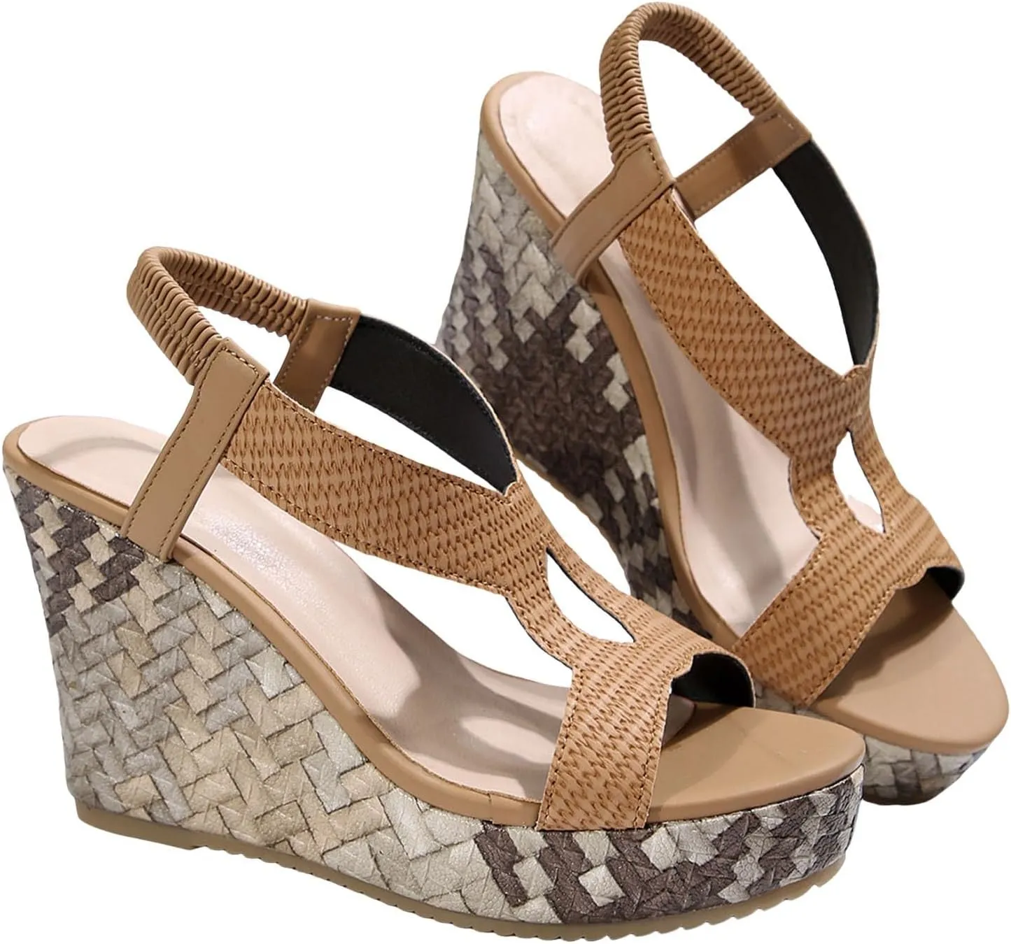 Women Summer Orthopedic Wedge Sandals 2025 Summer Fashion Open Toe Wedge Heeled Hollow Out Elastic Thick Sole Sandals Comfortable Breathable Dressy Walking Outdoor Sandal