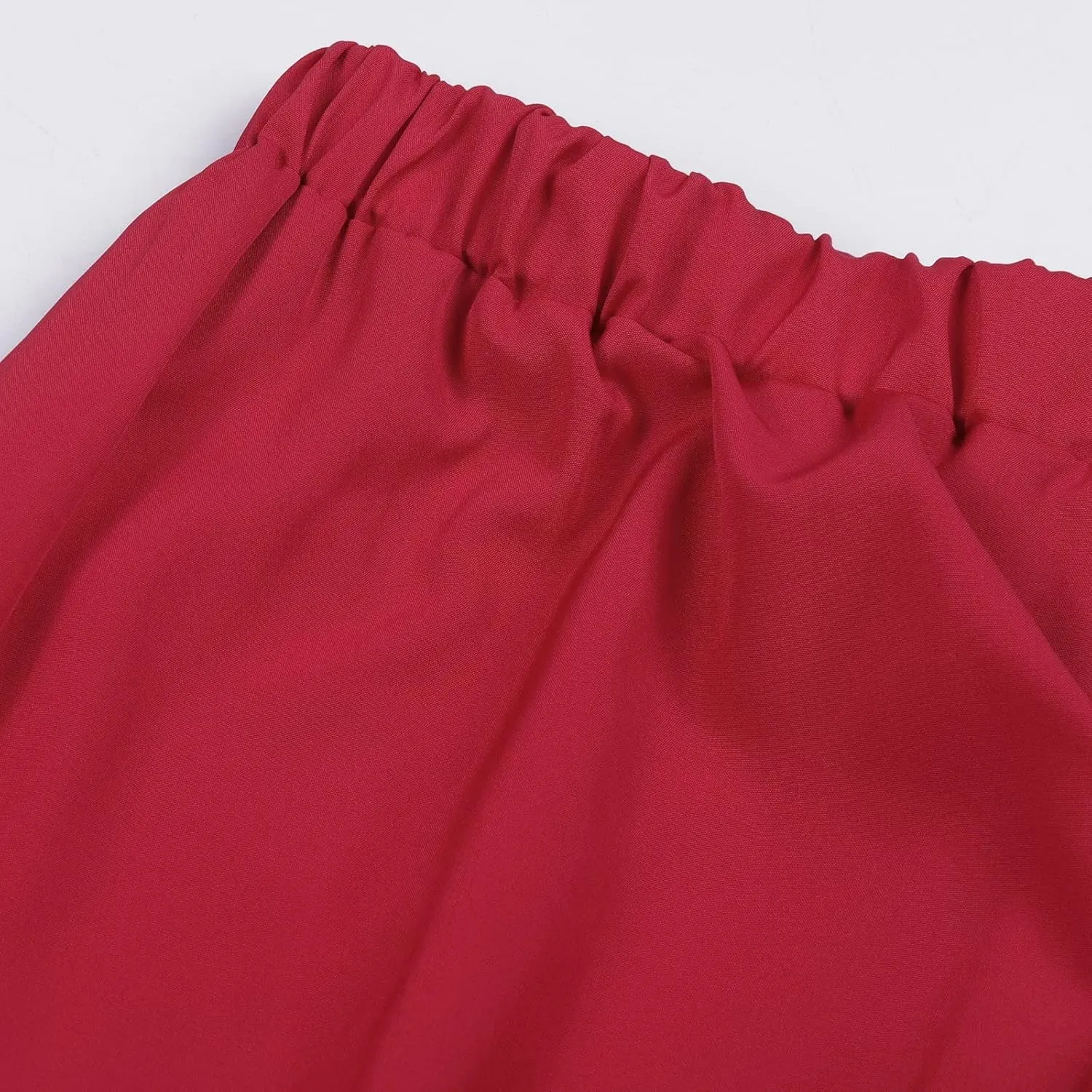 Women Summer Solid Color Boho Beach Skirt Elastic High Waist A-Line Skirt Flowy Swing Tiered Long Skirt