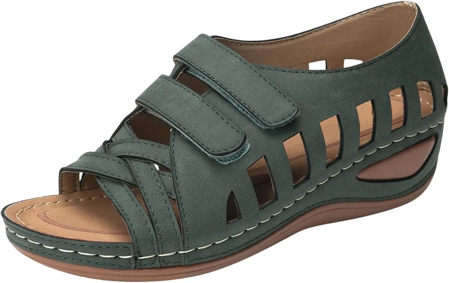 Women Wedge Sandals Platform Comfortable Arch Support Hollow Low Heels Sandal Summer Open Toe Casual Slip On Walking Beach Shoe
