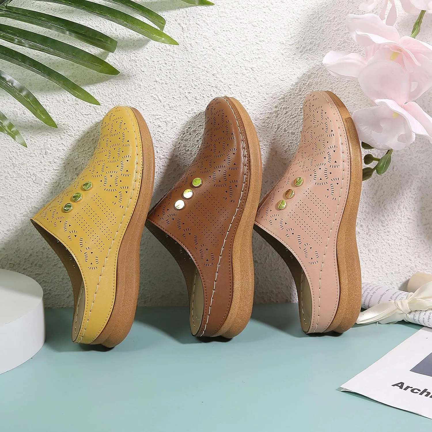 Women Wedge Sandals Summer Closed Toe Dress Platform Mule Orthopedic Slides Comfortable Clogs with Arch Support