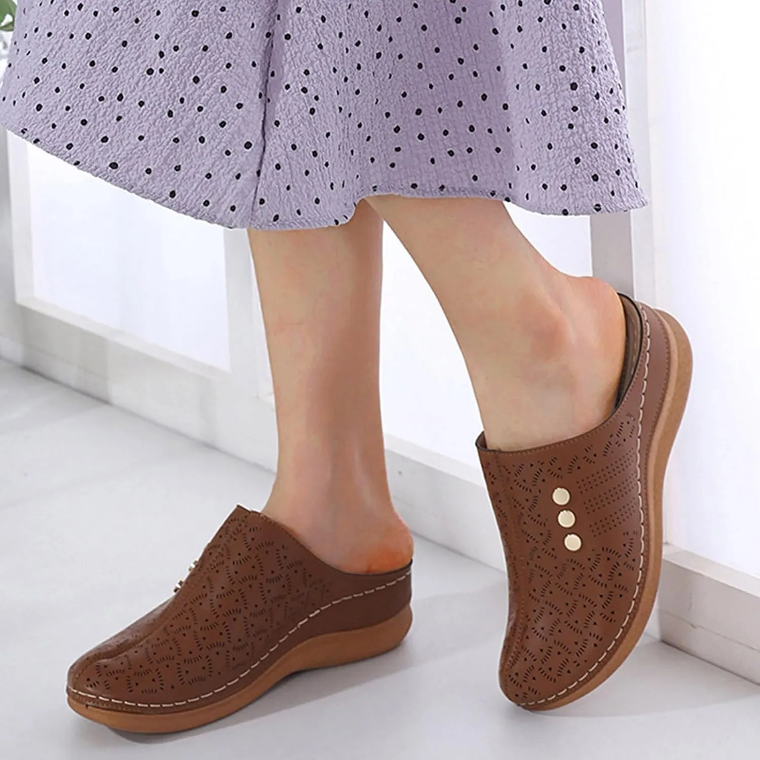 Women Wedge Sandals Summer Closed Toe Dress Platform Mule Orthopedic Slides Comfortable Clogs with Arch Support