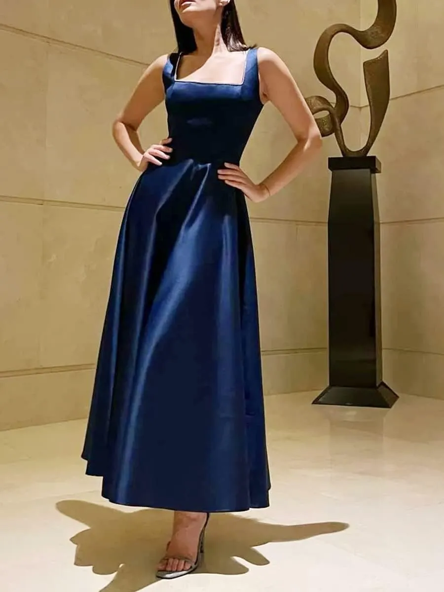 Women Y2k Square Neck Long Dress Low Cut Sleeveless Midi Dress Bustier Lace Trim Spaghetti Strap Going Out Swing Sundress