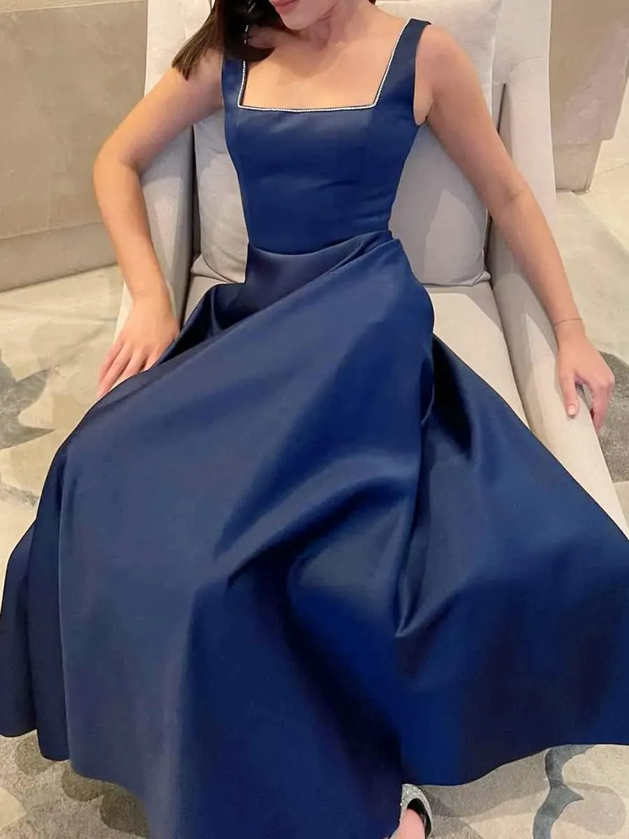 Women Y2k Square Neck Long Dress Low Cut Sleeveless Midi Dress Bustier Lace Trim Spaghetti Strap Going Out Swing Sundress