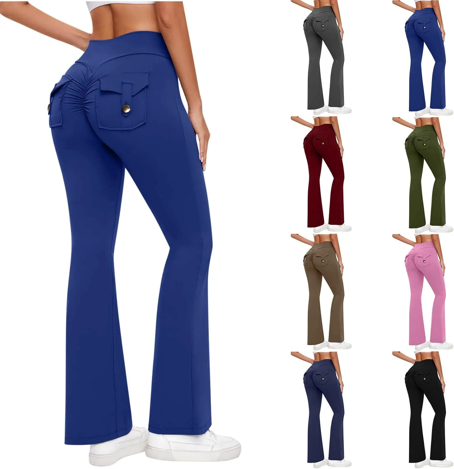 Women Yoga Cargo Pants Stretch Flare Leg Pants Elastic High Waisted Pants Dressy Casual Pants Athletic Workout Pants