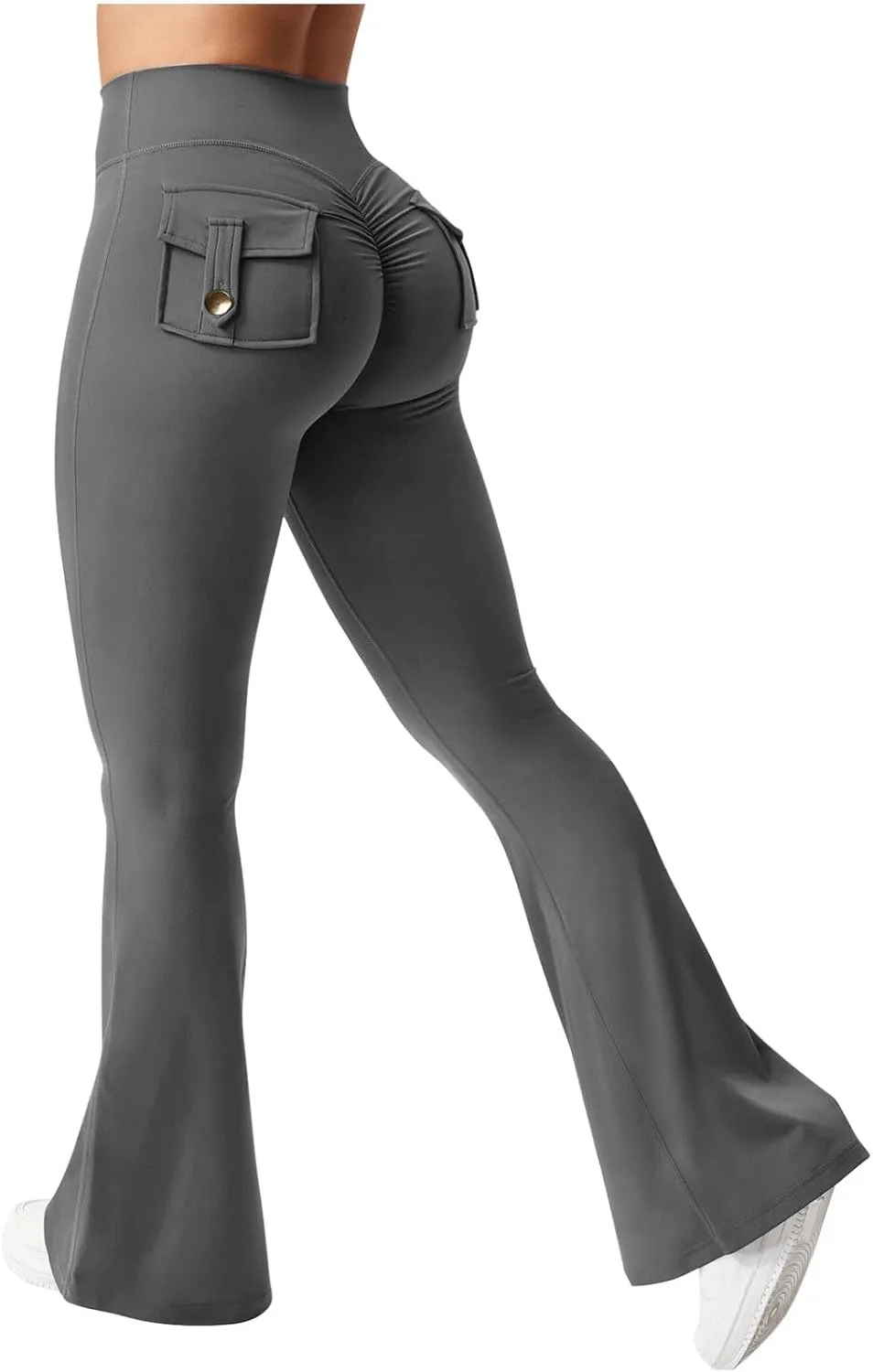 Women Yoga Cargo Pants Stretch Flare Leg Pants Elastic High Waisted Pants Dressy Casual Pants Athletic Workout Pants