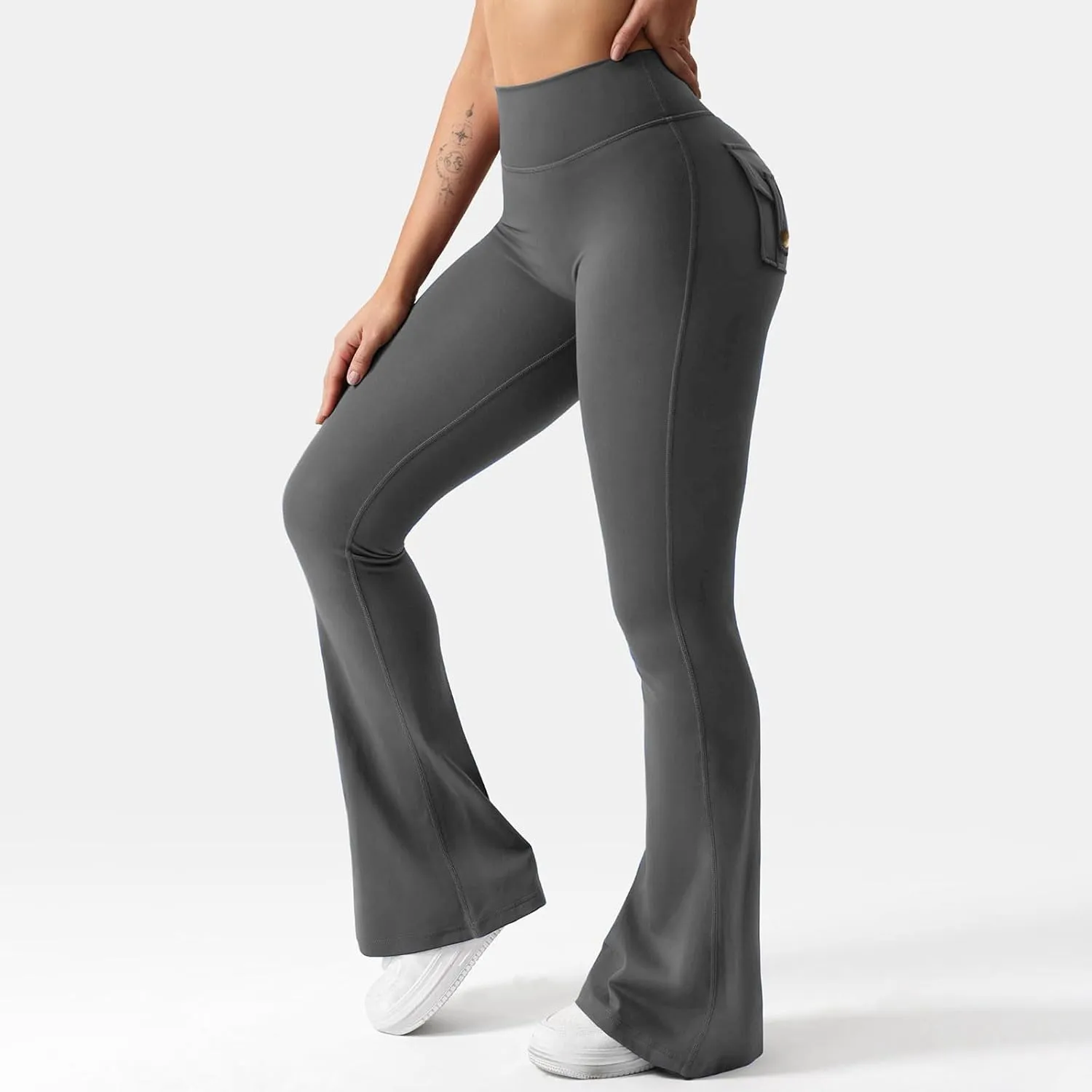 Women Yoga Cargo Pants Stretch Flare Leg Pants Elastic High Waisted Pants Dressy Casual Pants Athletic Workout Pants
