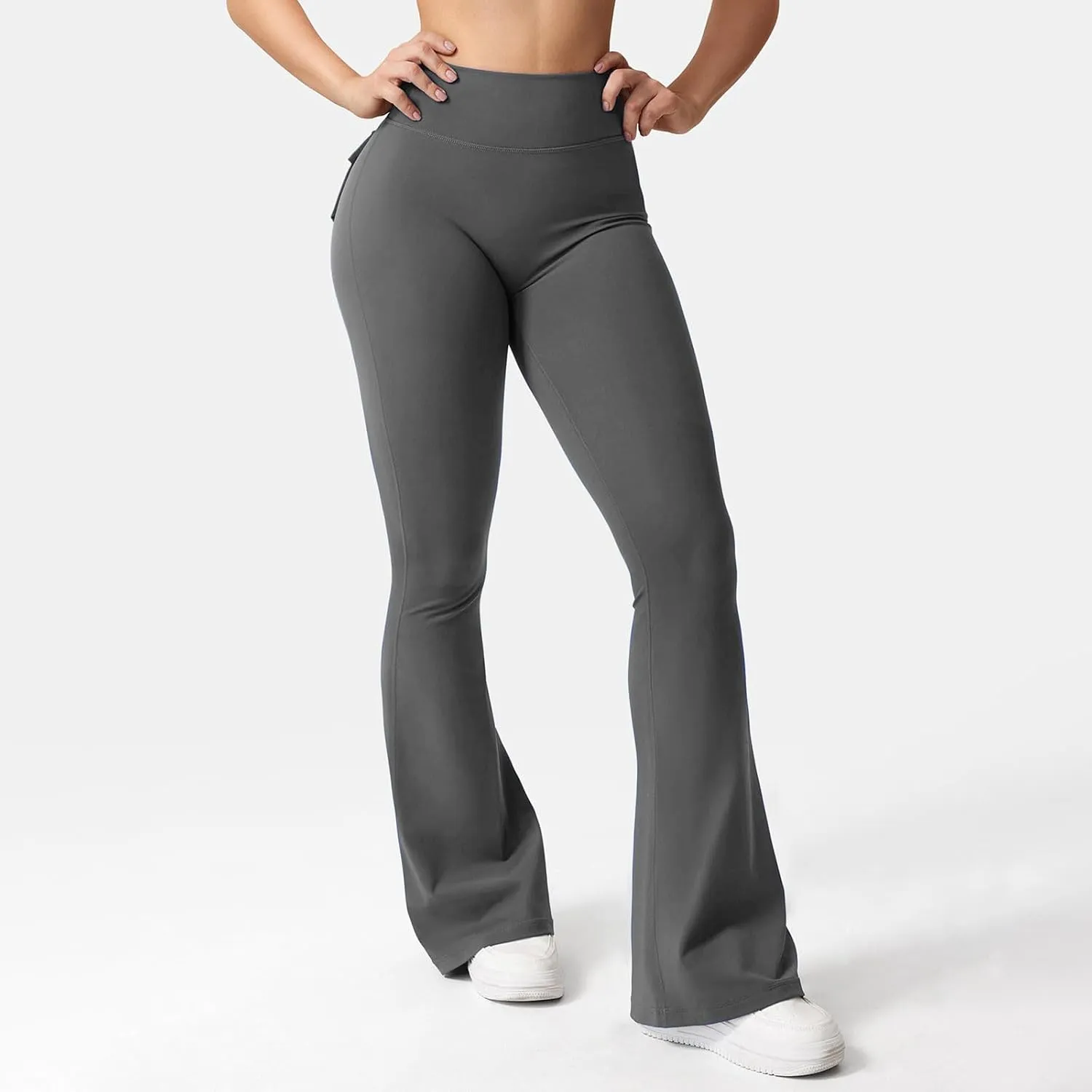Women Yoga Cargo Pants Stretch Flare Leg Pants Elastic High Waisted Pants Dressy Casual Pants Athletic Workout Pants